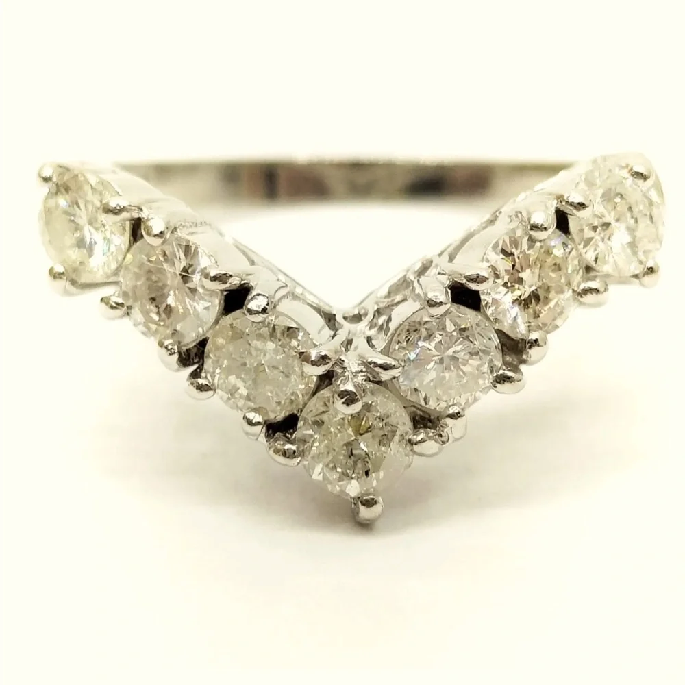 Platinum 900 1Carat Natural Diamond Semi V Ring - Picture 1 of 7